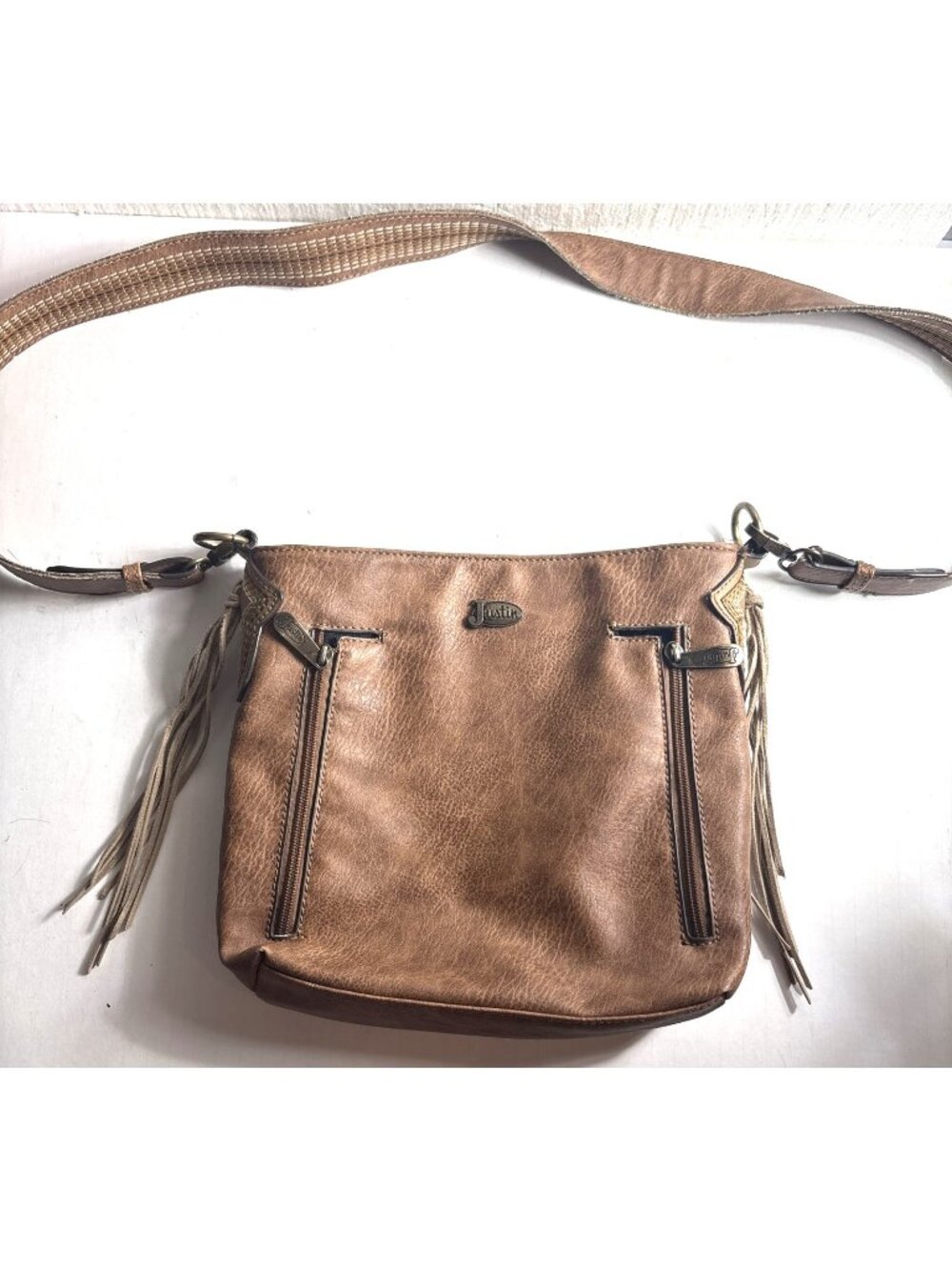 Justin Leather Crossbody Bag Brown Tassel Boho Western